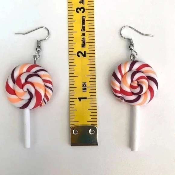 Orange & Purple Big Swirl Lollipop Earrings NWT - Picture 2 of 3
